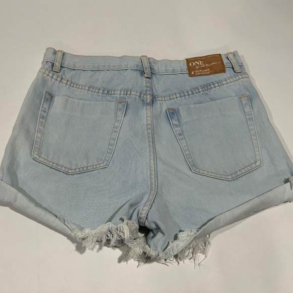 ONE Teaspoon Sz 28 Outlaws Low Waist Curved Raw Hem Jean Shorts - Picture 4 of 8
